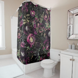 Cortina Para Box Dark Moody Berry Plum Sparkle Floral Modern