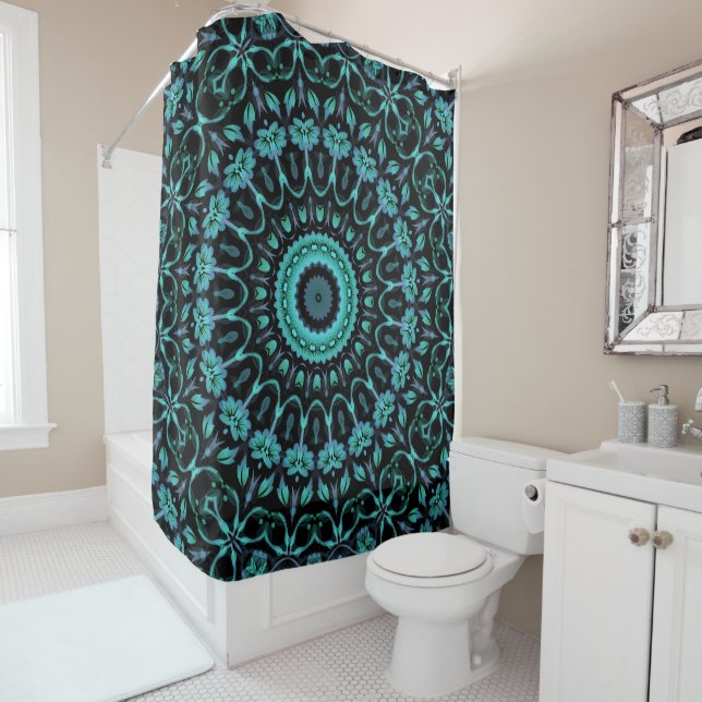 Cortina Para Box Dark Teal Floral Noir Mandala (In Situ)