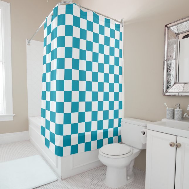 Cortina Para Box Dark turquoise checkered  (In Situ)