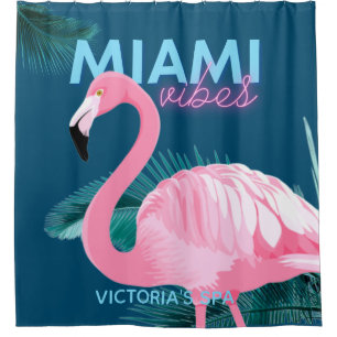 Cortina Para Box Deco de Arte de Miami Vibes Neon Flamingo