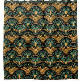 Cortina Para Box Deco de Arte Teal e Dourada