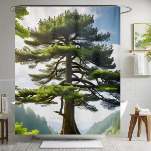 Cortina Para Box Decoração Cênnica da Árvore Pinheira da Paisagem d