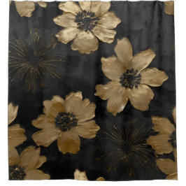 Cortina Para Box Decoração de Casa Floral Luxo Preto Dourado