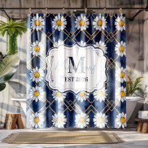 Decoração de Monograma Xadrez Azul Marinho com Mar