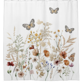 Cortina Para Box Decoração do banheiro do jardim floral, borboleta