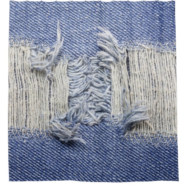 Cortina Para Box Densidade azul rasgada: textura do jeans. (Frente)