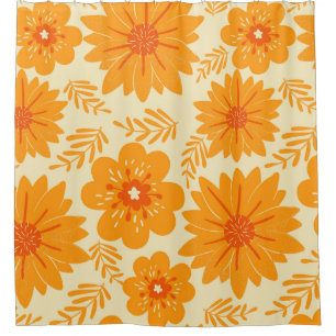 Cortina Para Box Descida Do Padrão Da Flor Botânica Laranja-Vintage