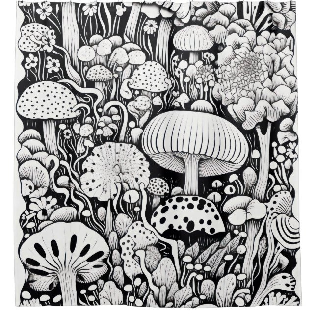 Cortina Para Box Desenho da linha do cogumelo (Frente)