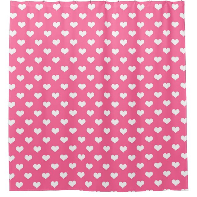 Cortina Para Box Desenho de Corações Lindos Rosa Branco (Frente)