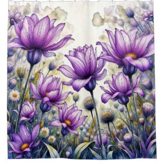 Cortina Para Box Desenho de Flor de Margarida em Aquarela