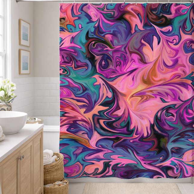 Cortina Para Box Desenho de Mármore Rosa Roxo Azul Abstrato (Criador carregado)