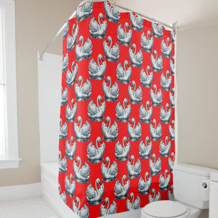 Cortina Para Box Desenho de padrão de aves cisne em vermelho