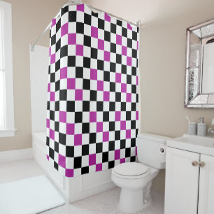 Cortina Para Box Desenho de padrão xadrez roxo preto e branco