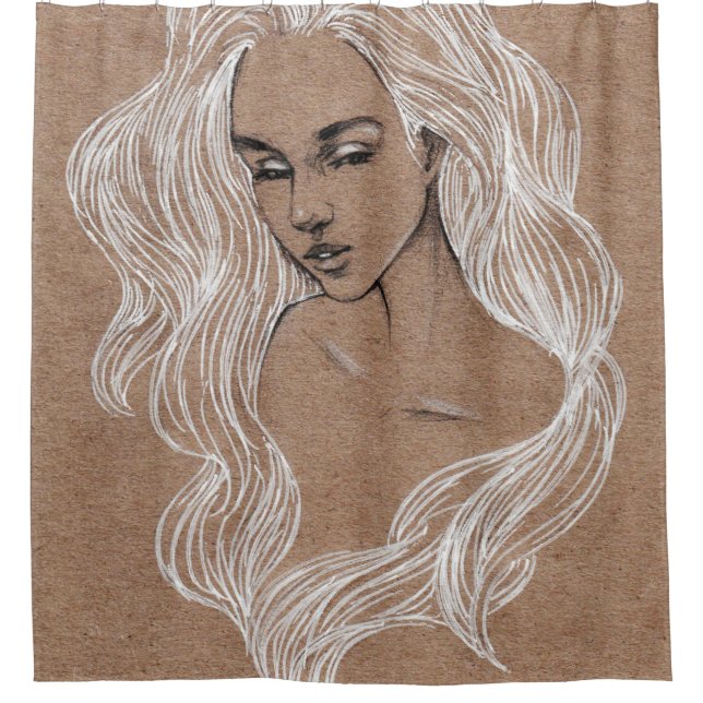 Cortina Para Box Desenho Retrato: Ilustração de Menina (Frente)