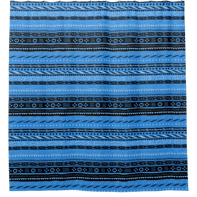 Cortina Para Box Desenho Tribal Azul Shango (Frente)