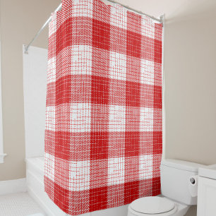 Cortina Para Box Desenho Xadrez Quadrados Grandes Vermelho e Branco