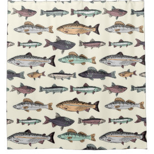 Cortina Para Box Desenhos de peixe venenoso, padrão sem costura.