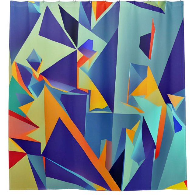 Cortina Para Box Design abstrato 290 Cubismo Azul Laranja (Frente)