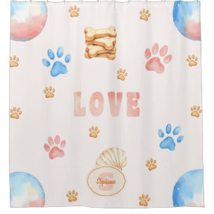 Cortina Para Box Design de Aquarela "LOVE" com impressões de pata d