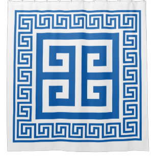 Cortina Para Box Design de Azul e Branco, Padrão-Chave Grego
