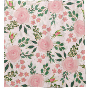 Cortina Para Box Design de Contorno Dourado de Rosas de Aquarela Ro
