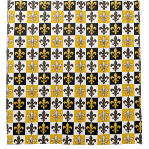 Cortina Para Box Design de Fleur-de-lis, branco-amarelo, com verifi