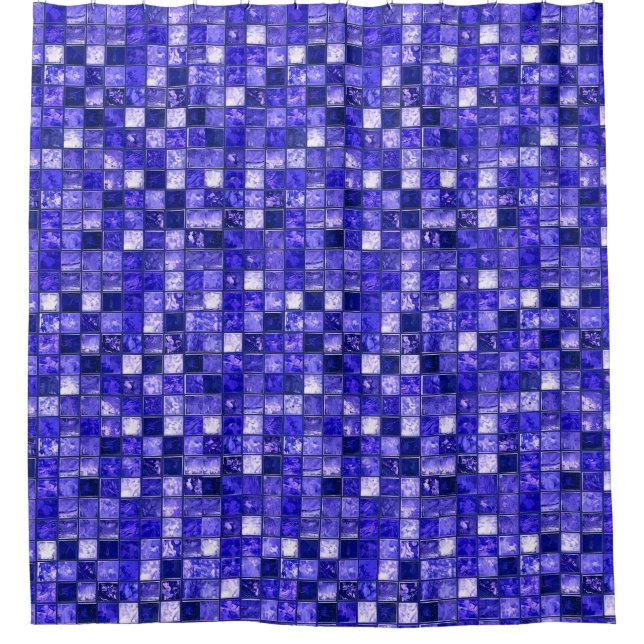 Cortina Para Box Design de Mosaico Azul Abstrato com Texturas Brilh (Frente)