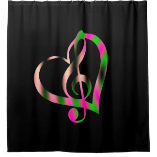 Cortina Para Box Design de música rosa e verde no preto