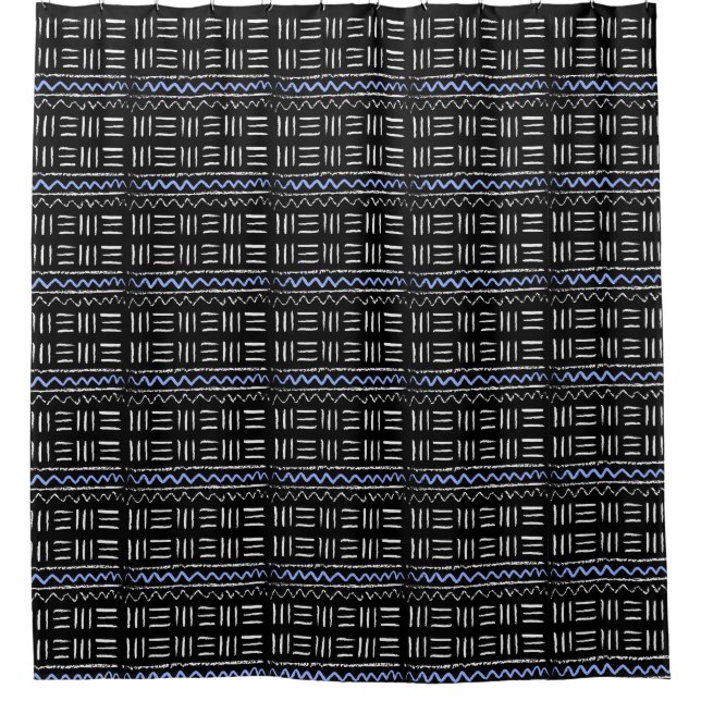 Cortina Para Box Design de padrão africano azul e preto resistente (Frente)