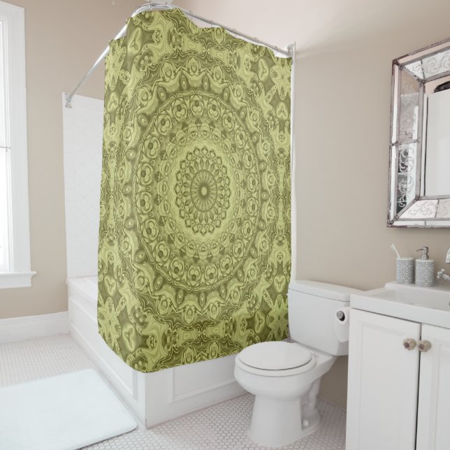 Cortina Para Box Design de Padrão de Mandala Verde Oliva (In Situ)