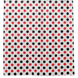 Cortina Para Box Design de Padrão Têxtil de Bolinhas Negras Vermelh