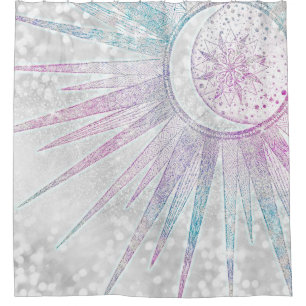 Cortina Para Box Design de prata Elegante Iridescente Sun Moon Mand