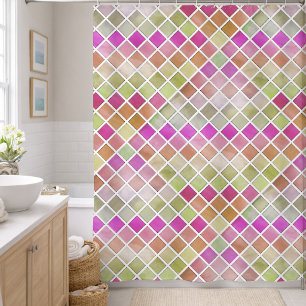 Cortina Para Box Design Mosaico Laranja Verde Rosa