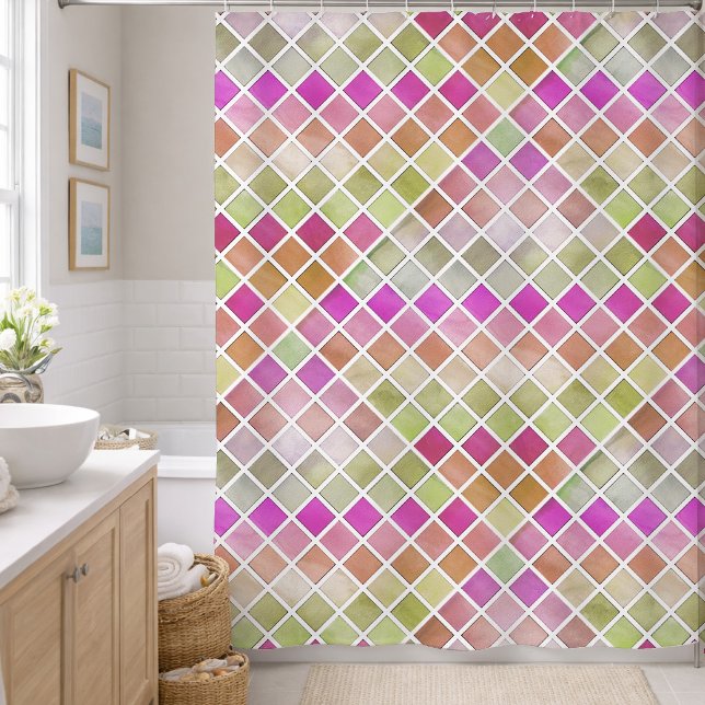 Cortina Para Box Design Mosaico Laranja Verde Rosa (Criador carregado)