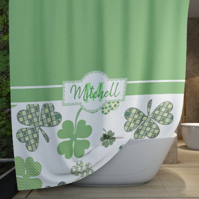 Cortina Para Box Dia de São Patrício Verde (St Patrick's Day Green Clover Shower Curtain)