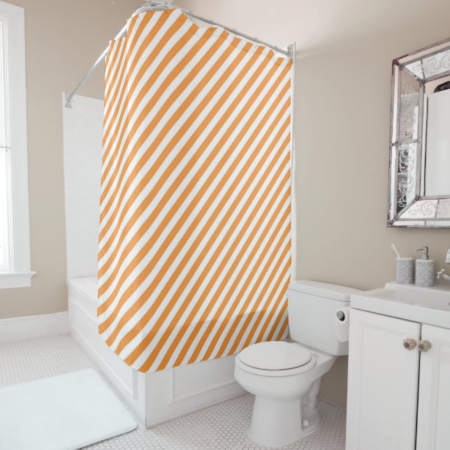 Cortina Para Box Diagonal orange and white stripes pattern (In Situ)