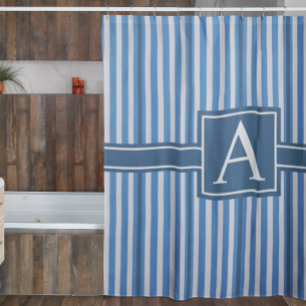 Cortina Para Box Dimensões Simples do Asst Monograma de Stripes Azu