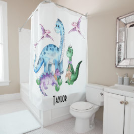 Cortina Para Box Dinossauros Engraçados Azuis Roxos