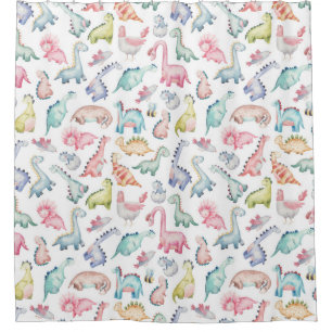 Cortina Para Box Dinossauros lindos, padrão de aquarela infantil.