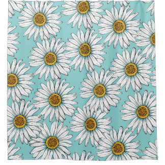 Cortina Para Box Disies White Flowers em Blue Vintage Pat Sem Costu