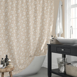 Cortina Para Box Ditsy Floral Muted Neutral Soft Pale Tan Taupe