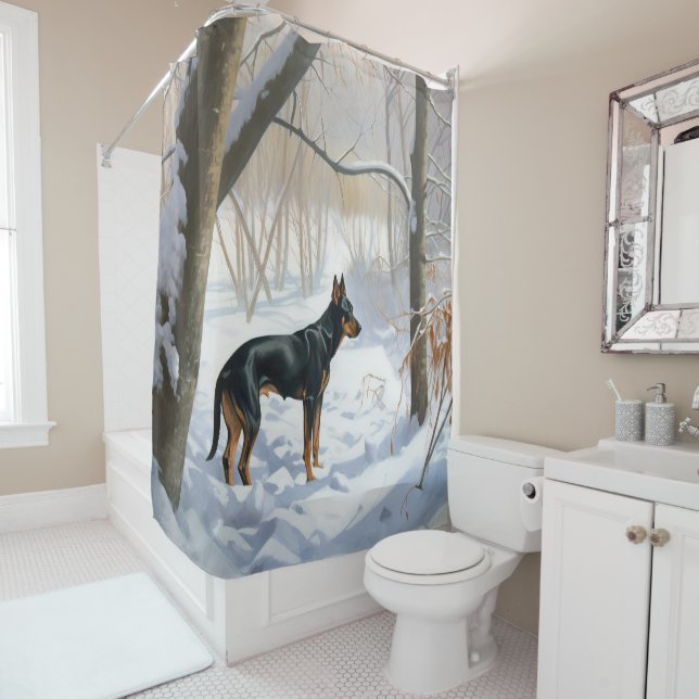 Cortina Para Box Doberman Pinscher Deixe Nevar Natal (In Situ)