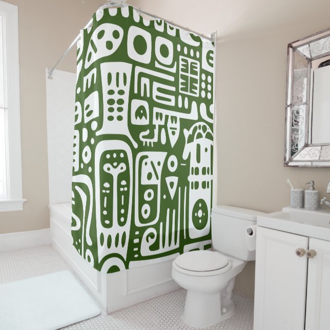 Cortina Para Box Doodle verde oceano e branco 2 de 4 (In Situ)