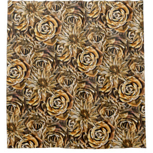 Cortina Para Box Dourada Flor, Impressão clássico, clássico, lux