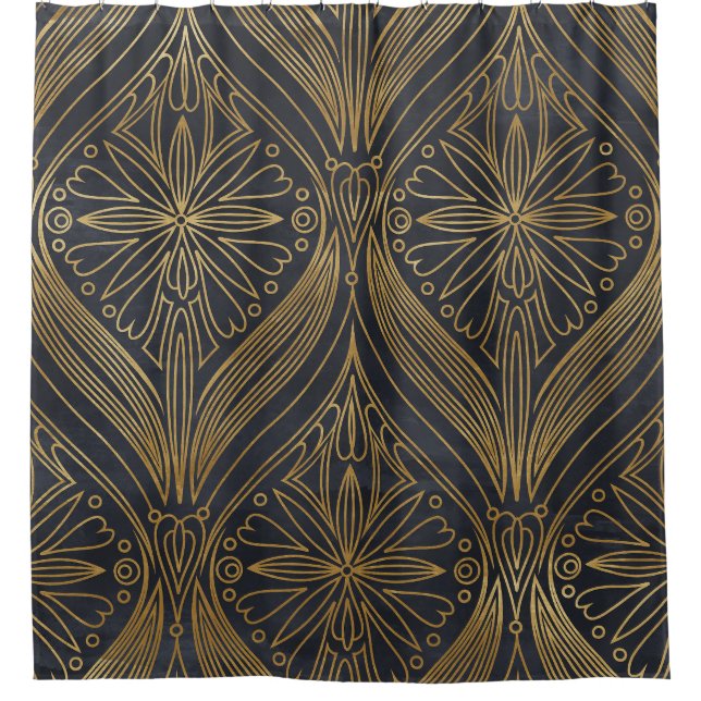 Cortina Para Box Dourado Black Filigree Damask (Frente)