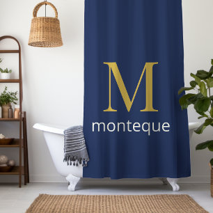 Cortina Para Box Dourado Monograma Navy Profundo Nome Personalizado