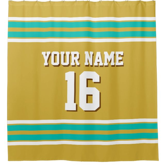 Cortina Para Box Dourado Teal White Stripes Sports Jersey (Frente)