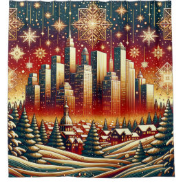 Cortina Para Box "Dourado vermelho nevado e paisagem urbana de Nata