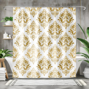 Cortina Para Box Dourado Vintage Floral Damasco