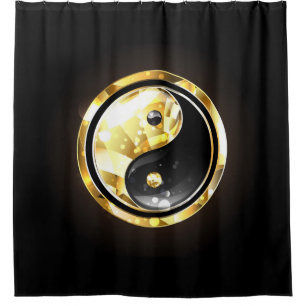 Cortina Para Box Dourado Yin Yang a preto